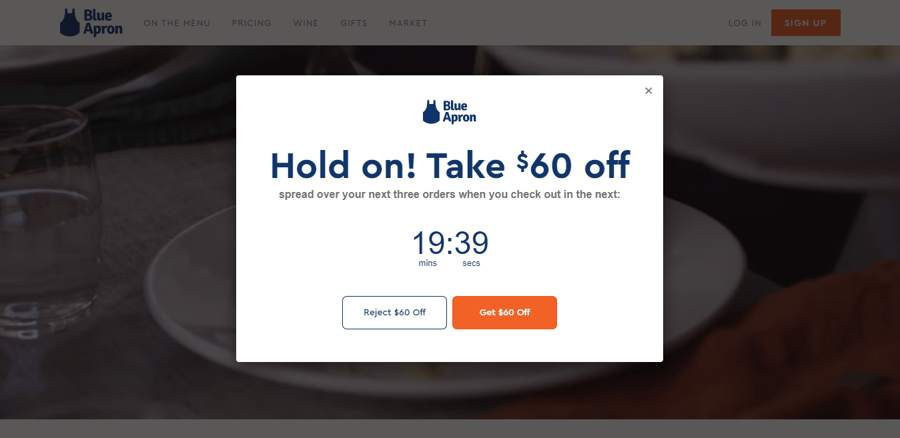 Blue Apron Exit-Intent Popup